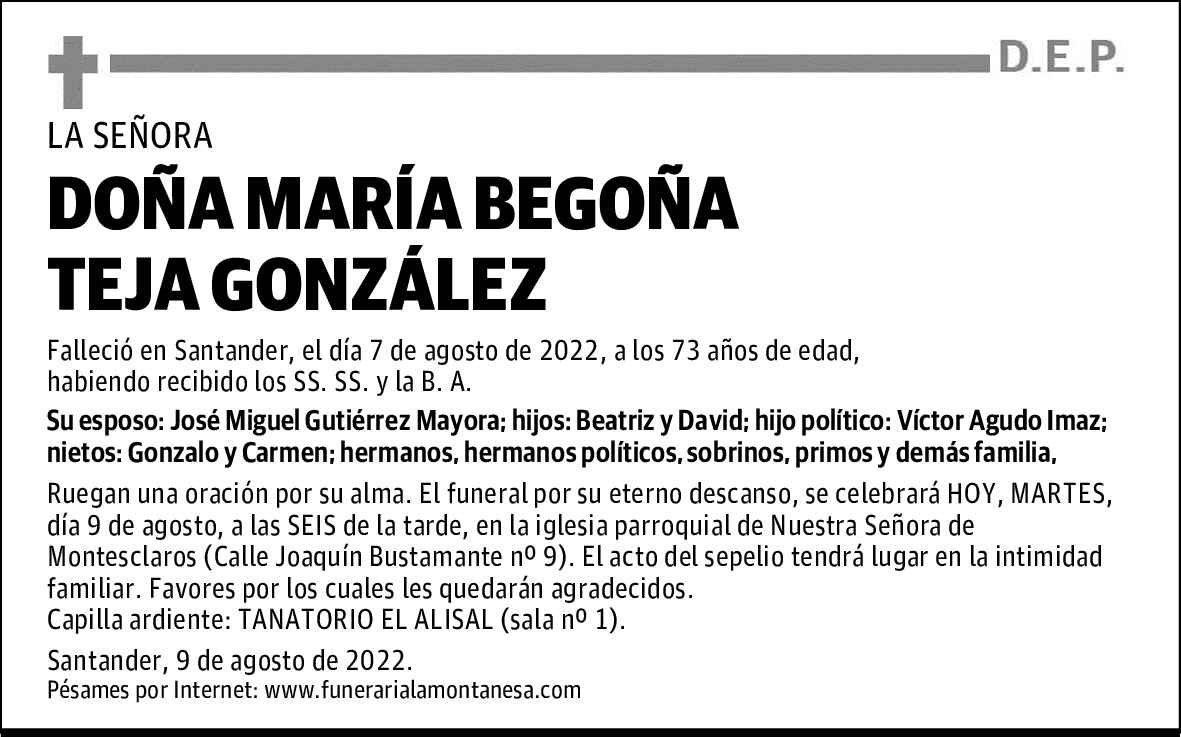 DOÑA MARÍA BEGOÑA TEJA GONZÁLEZ