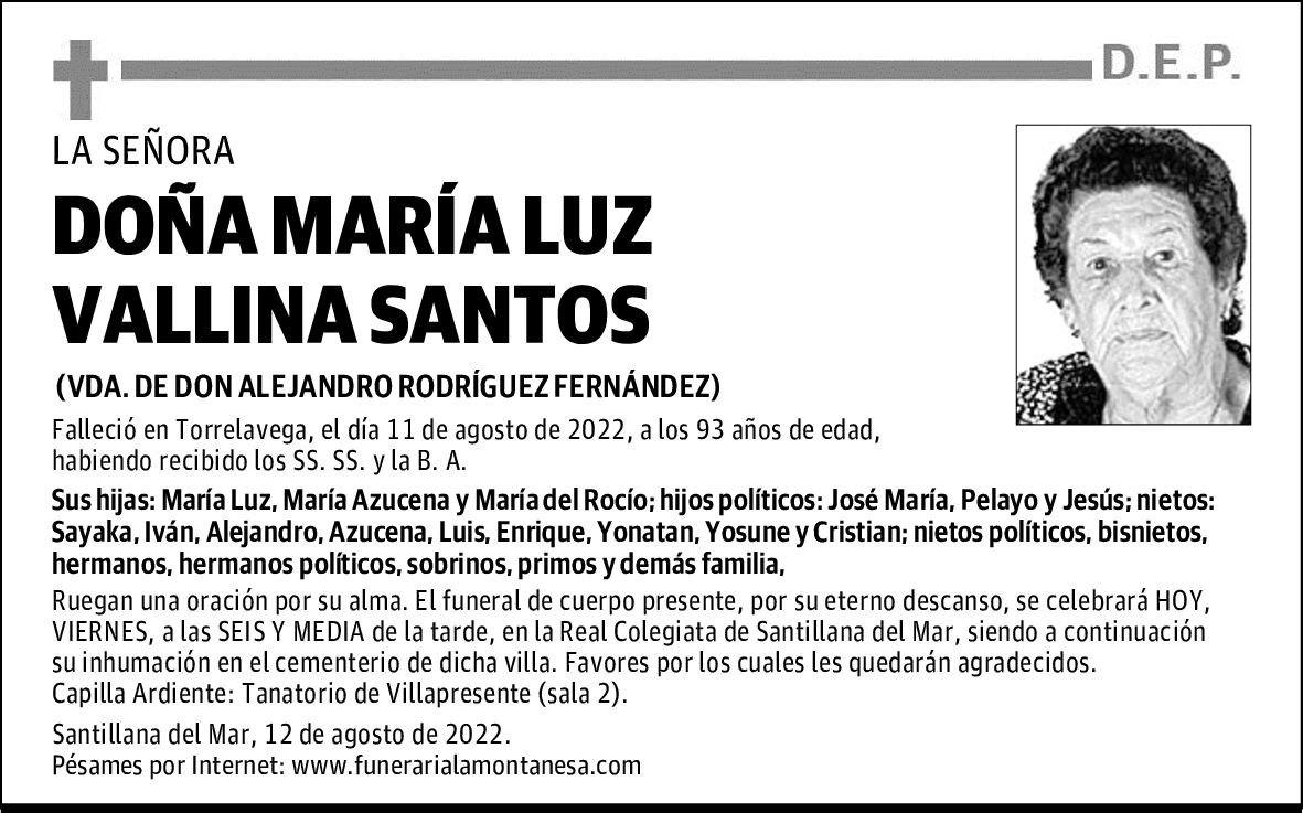 DOÑA MARÍA LUZ VALLINA SANTOS