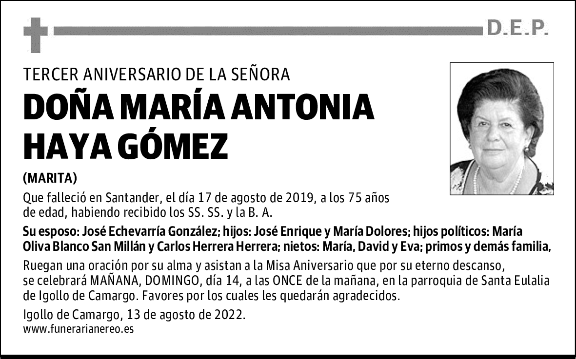 DOÑA MARÍA ANTONIA HAYA GÓMEZ