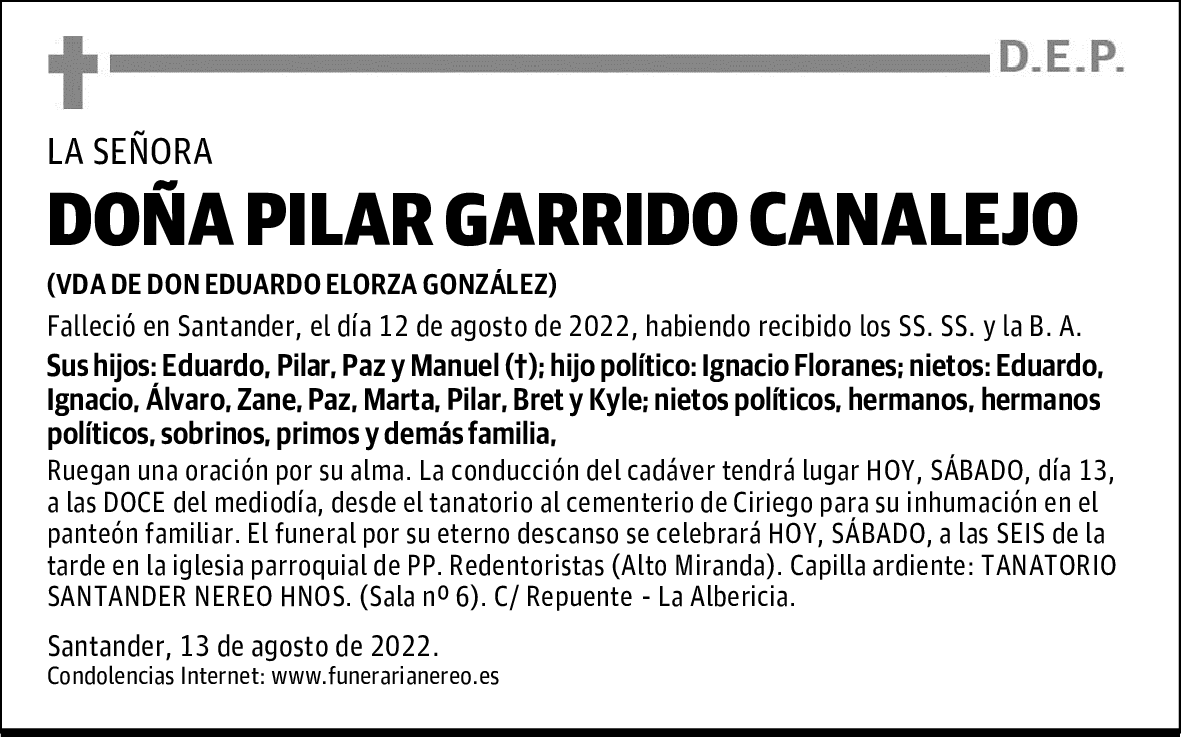 DOÑA PILAR GARRIDO CANALEJO