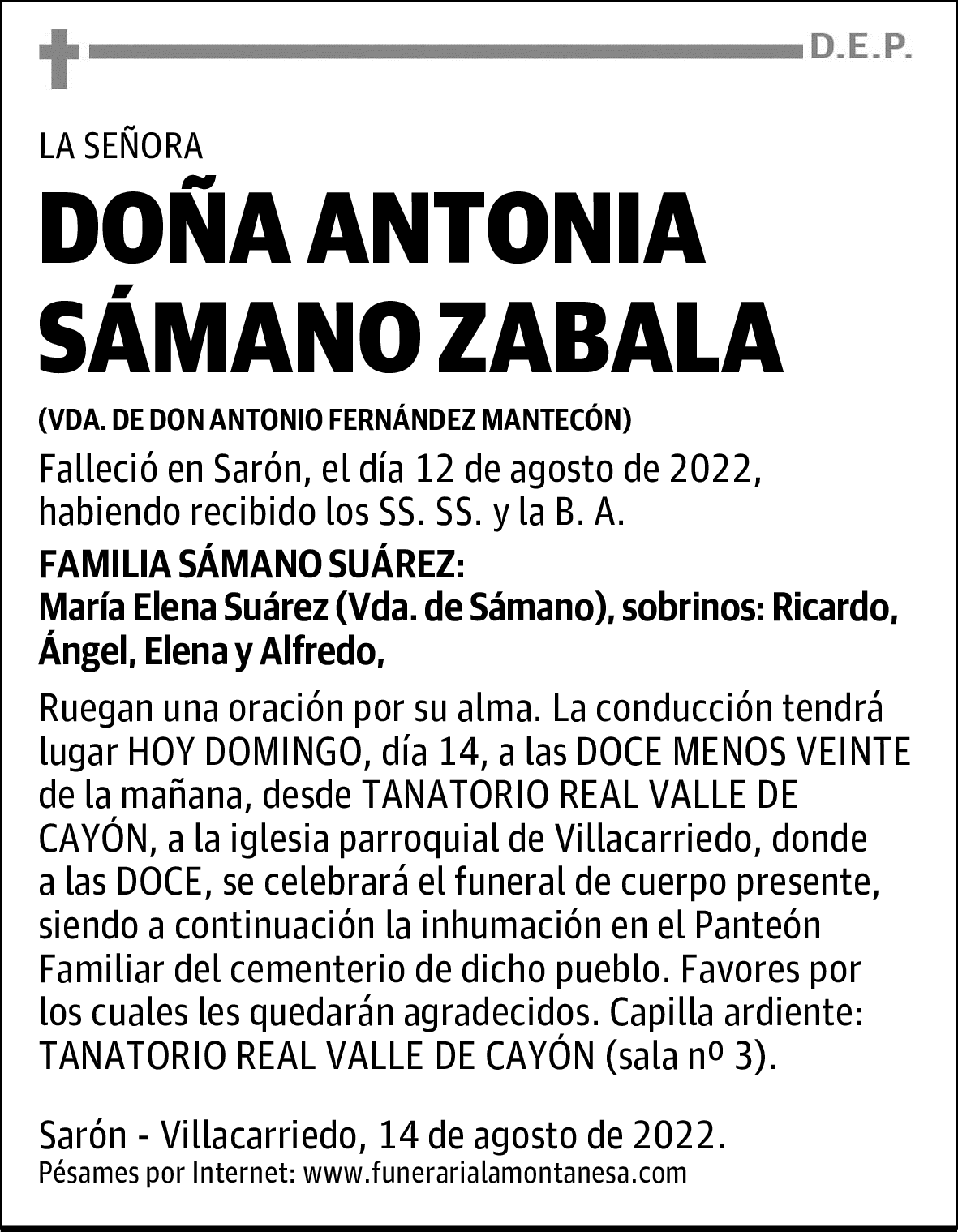 DOÑA ANTONIA SÁMANO ZABALA