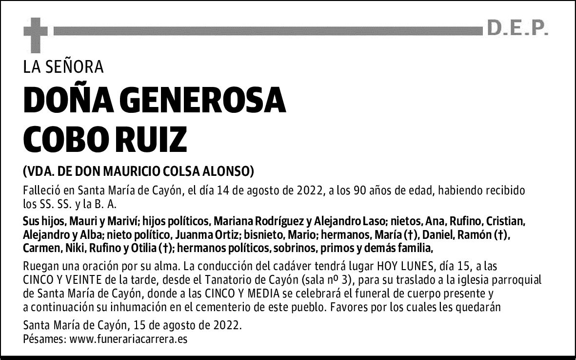 DOÑA GENEROSA COBO RUIZ