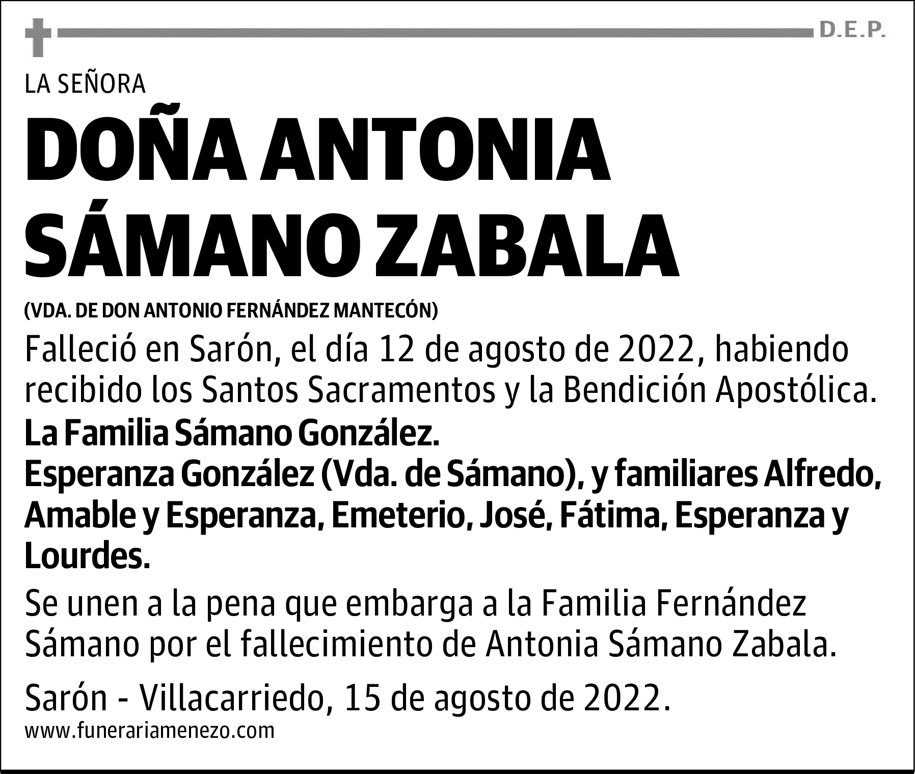 DOÑA ANTONIA SÁMANO ZABALA