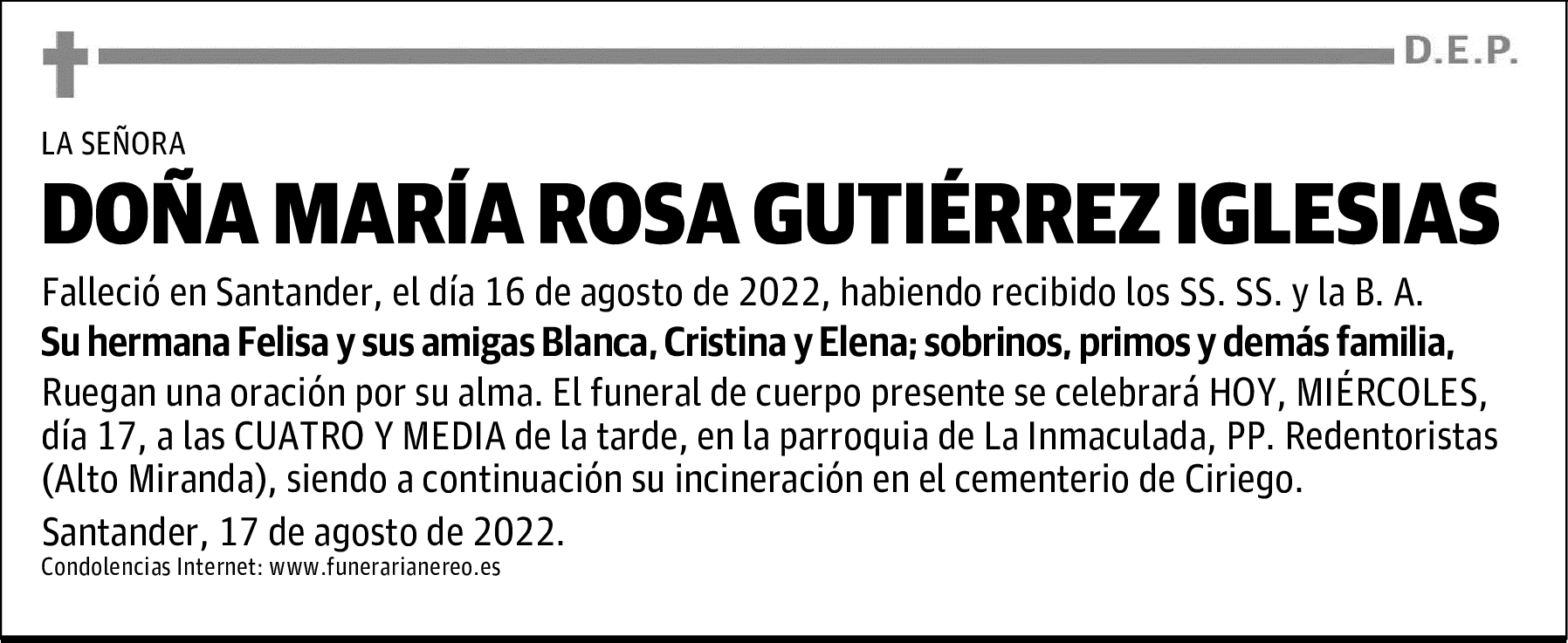 DOÑA MARÍA ROSA GUTIÉRREZ IGLESIAS