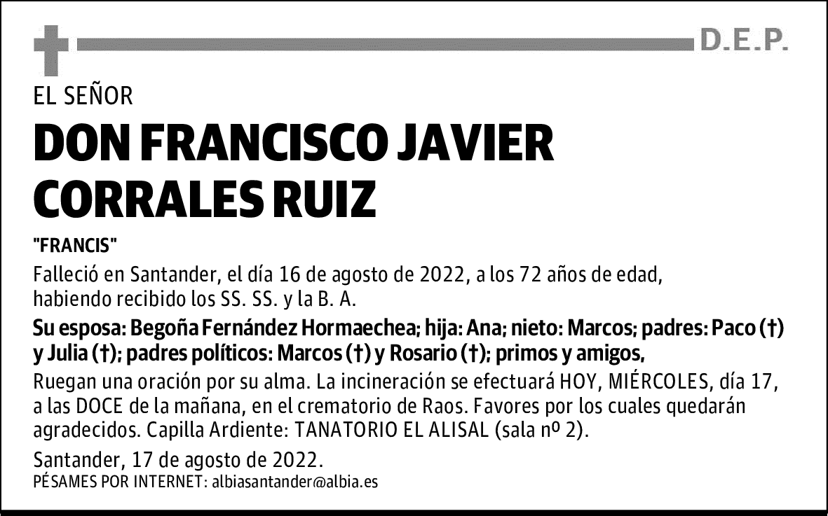DON FRANCISCO JAVIER CORRALES RUIZ
