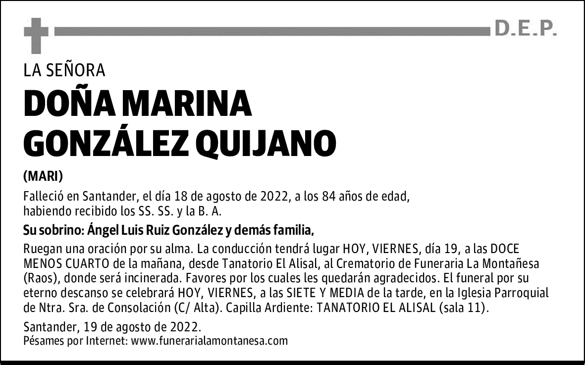 DOÑA MARINA GONZÁLEZ QUIJANO
