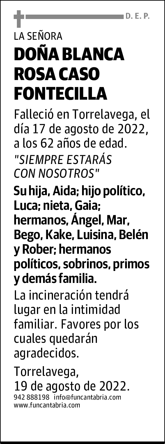 DOÑA BLANCA ROSA CASO FONTECILLA