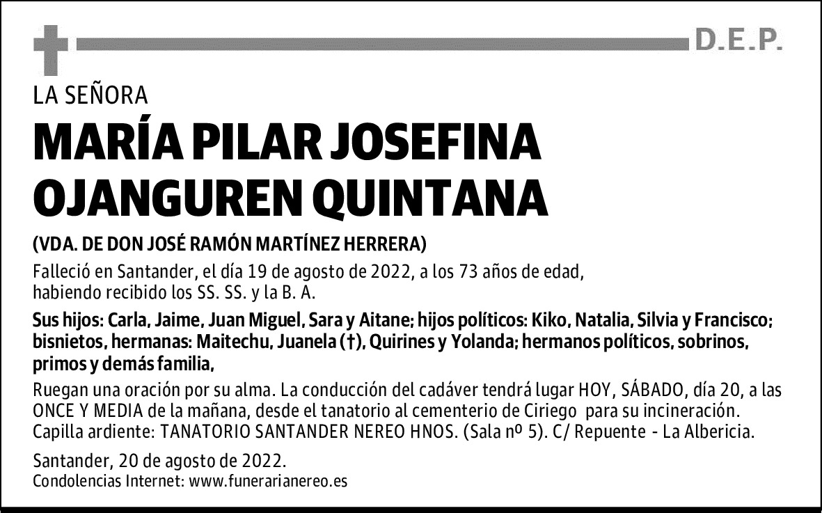 MARIA PILAR JOSEFINA OJANGUREN QUINTANA