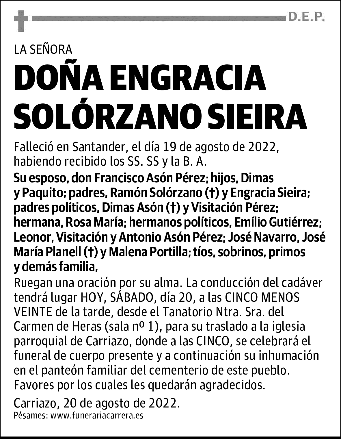 DOÑA ENGRACIA SOLÓRZANO SIEIRA