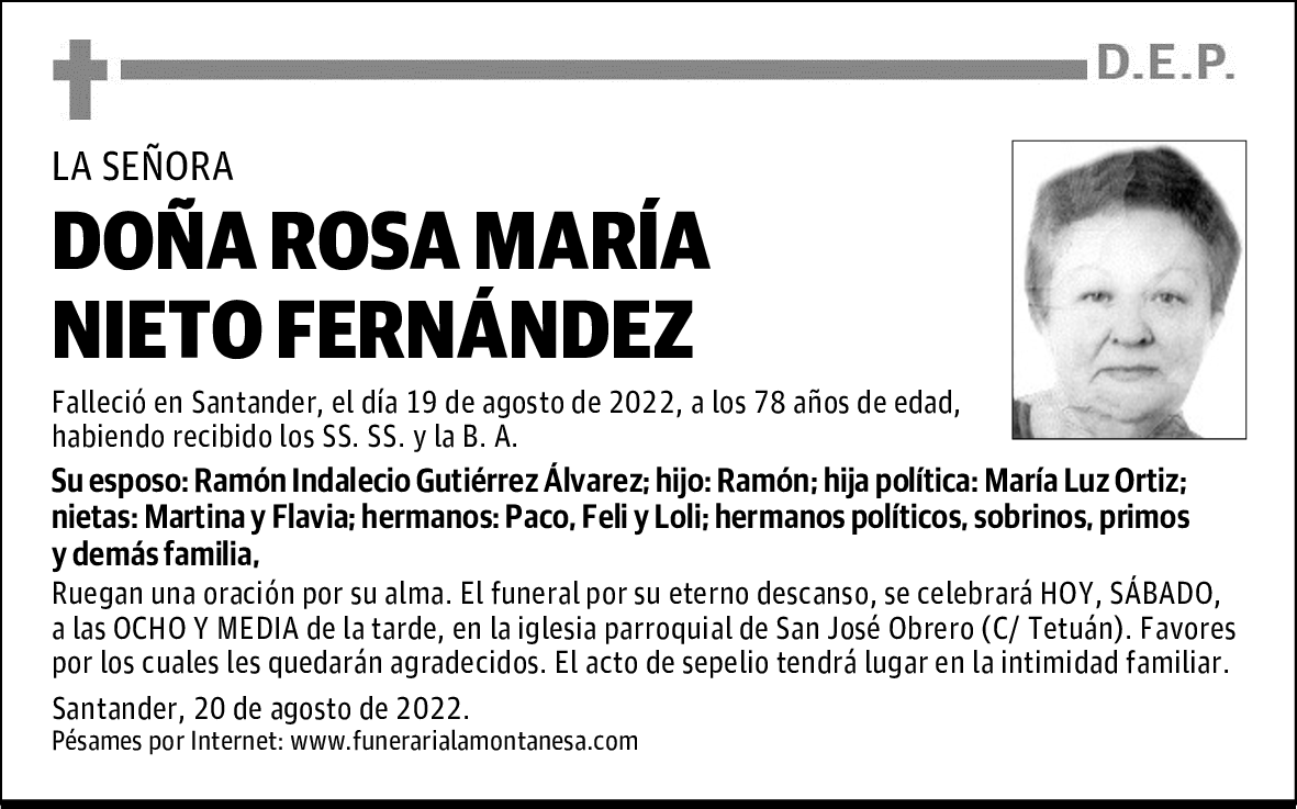DOÑA ROSA MARÍA NIETO FERNÁNDEZ