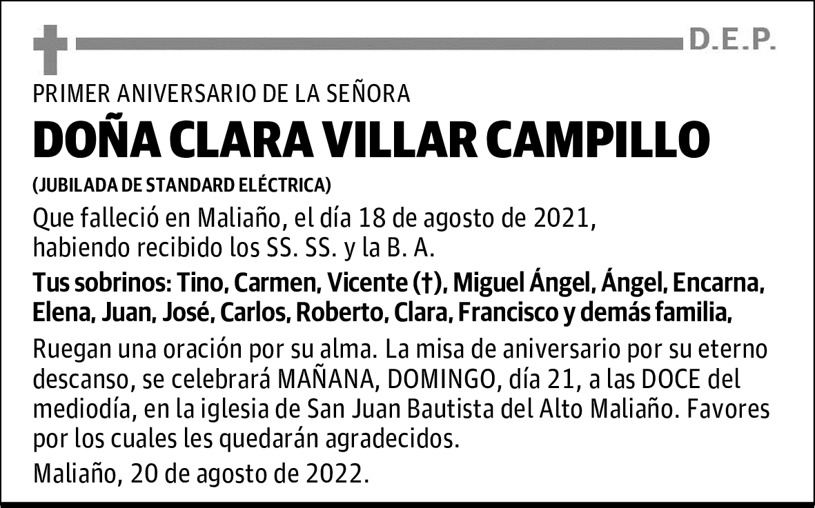 DOÑA CLARA VILLAR CAMPILLO