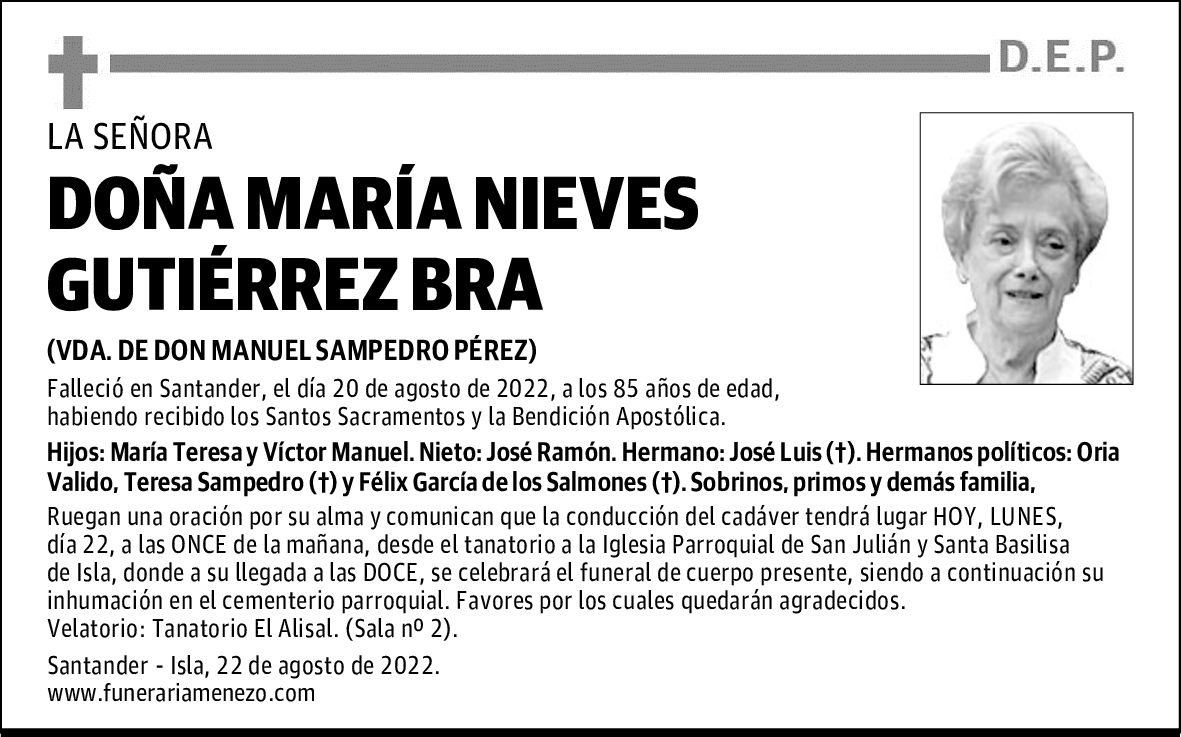 DOÑA MARÍA NIEVES GUTIÉRREZ BRA