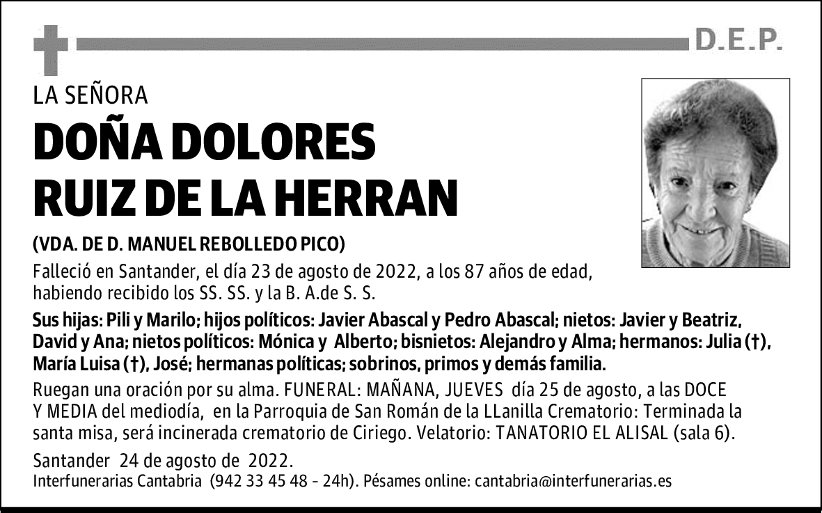 Dª. DOLORES RUIZ DE LA HERRAN