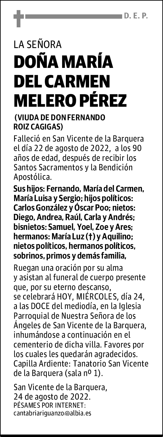 DOÑA MARÍA DEL CARMEN MELERO PÉREZ