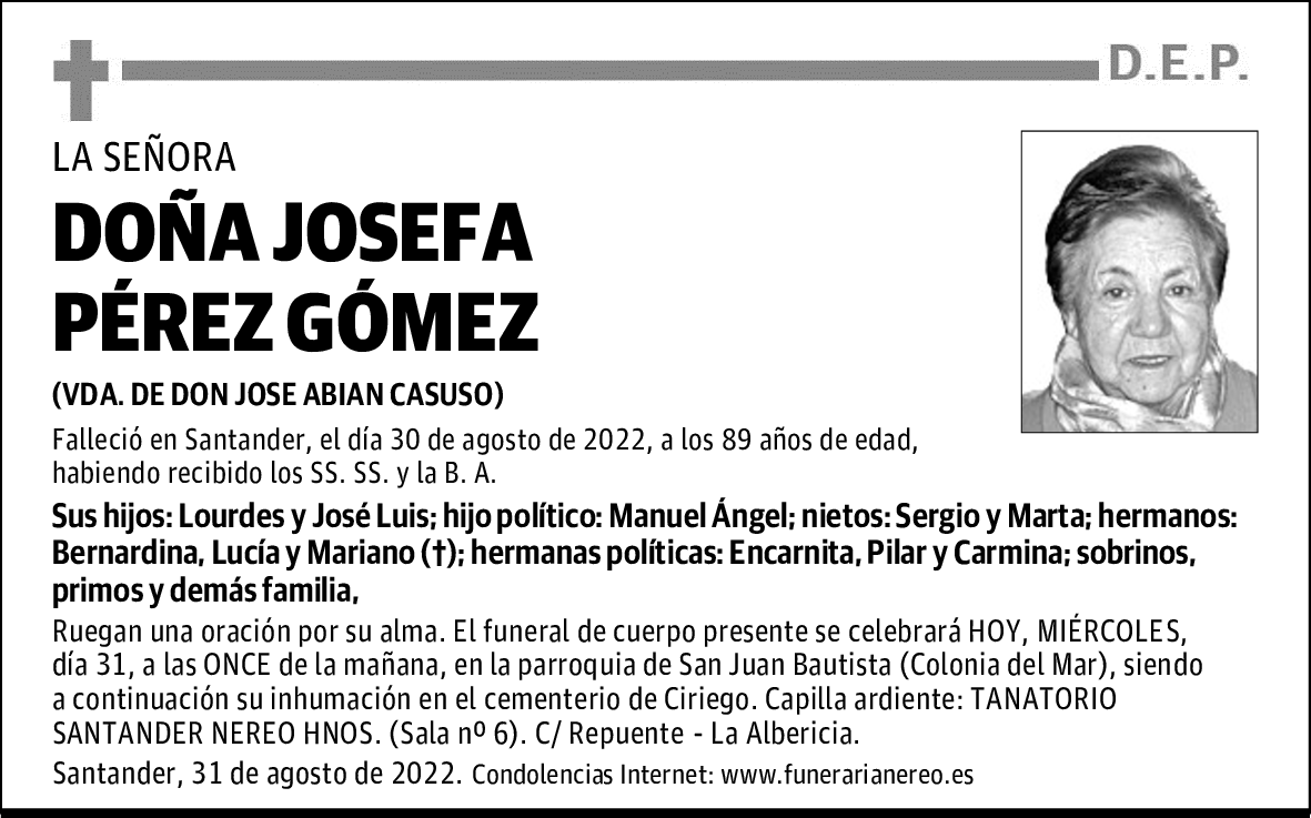 DOÑA JOSEFA PÉREZ GÓMEZ