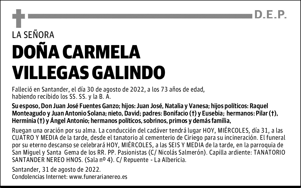 DOÑA CARMELA VILLEGAS GALINDO