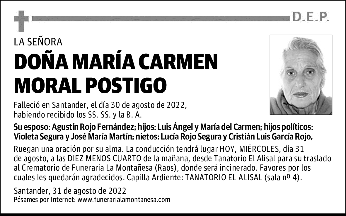 DOÑA MARÍA CARMEN MORAL POSTIGO
