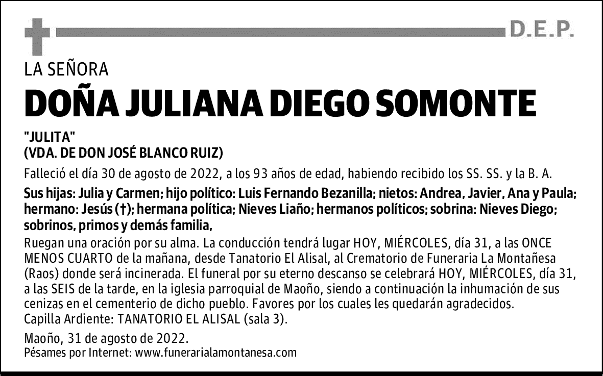 DOÑA JULIANA DIEGO SOMONTE
