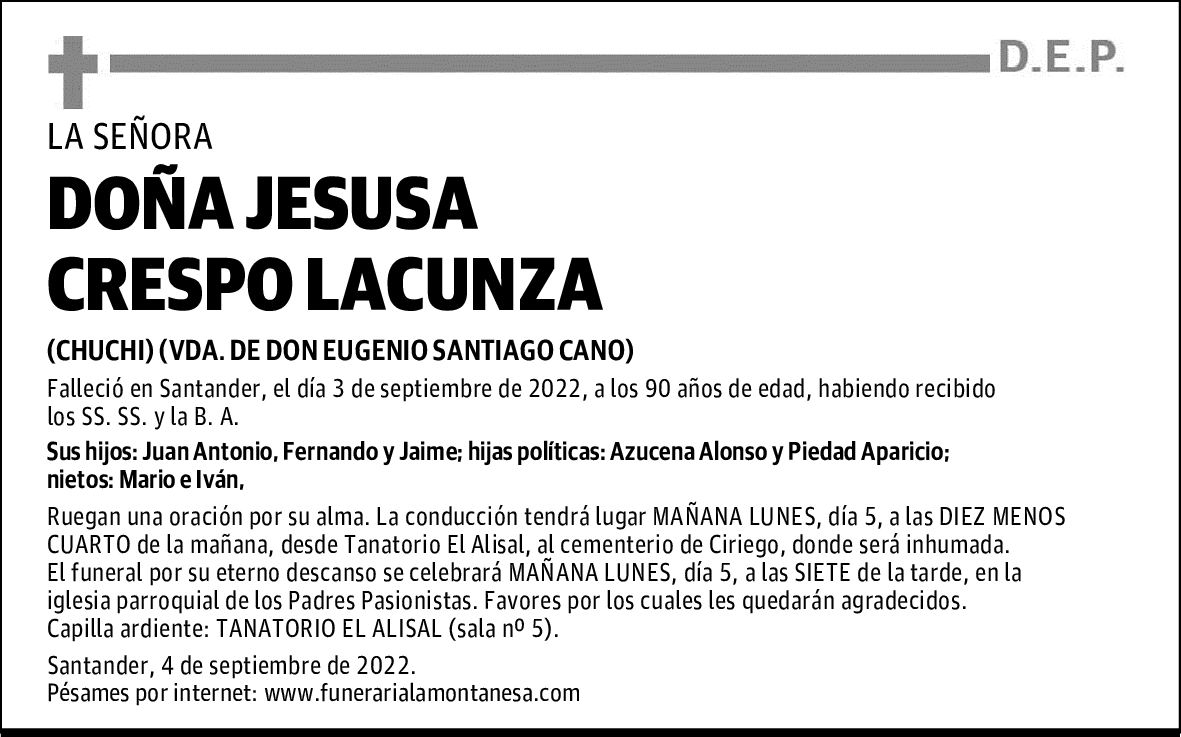 DOÑA JESUSA CRESPO LACUNZA