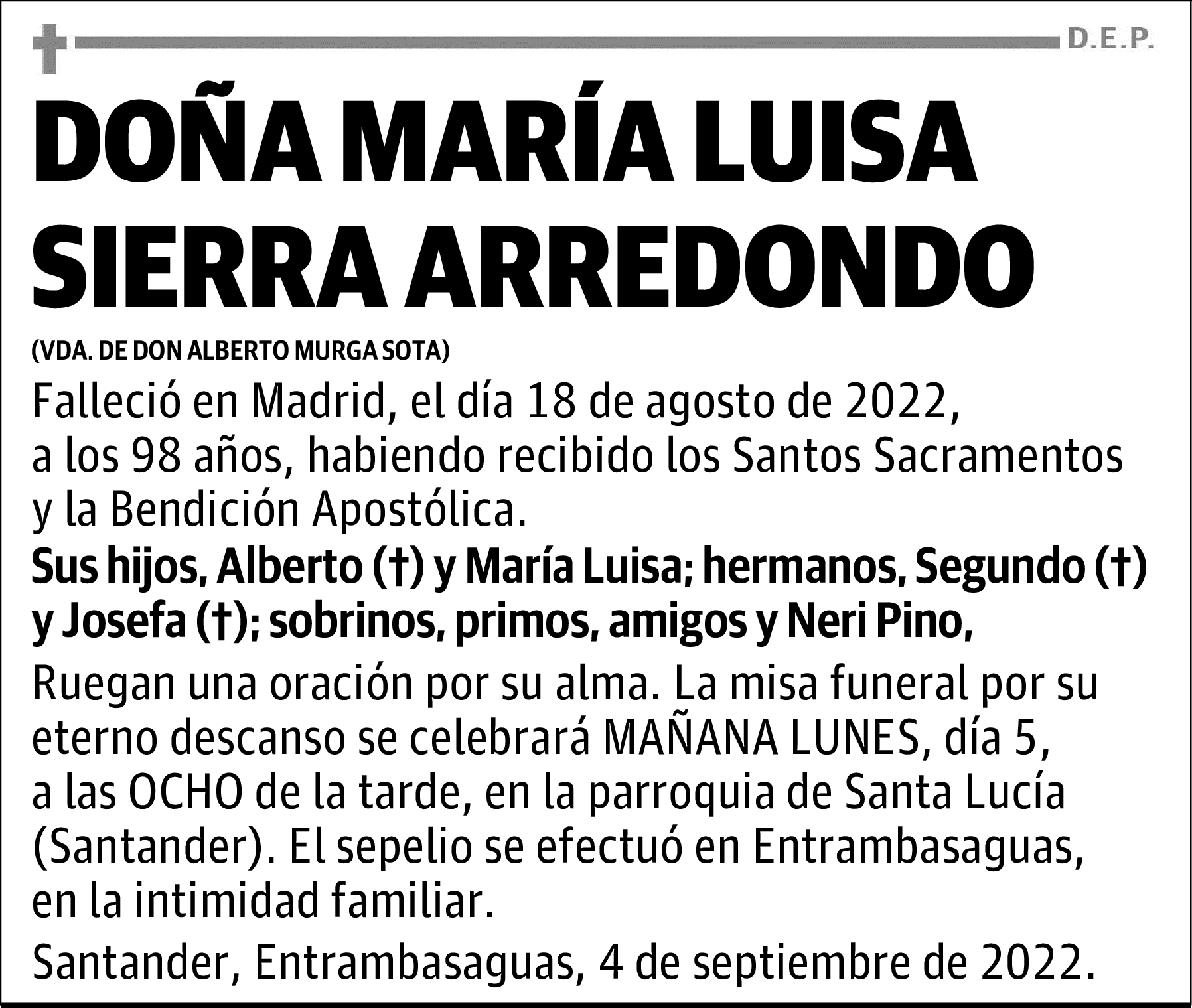 DOÑA MARÍA LUISA SIERRA ARREDONDO