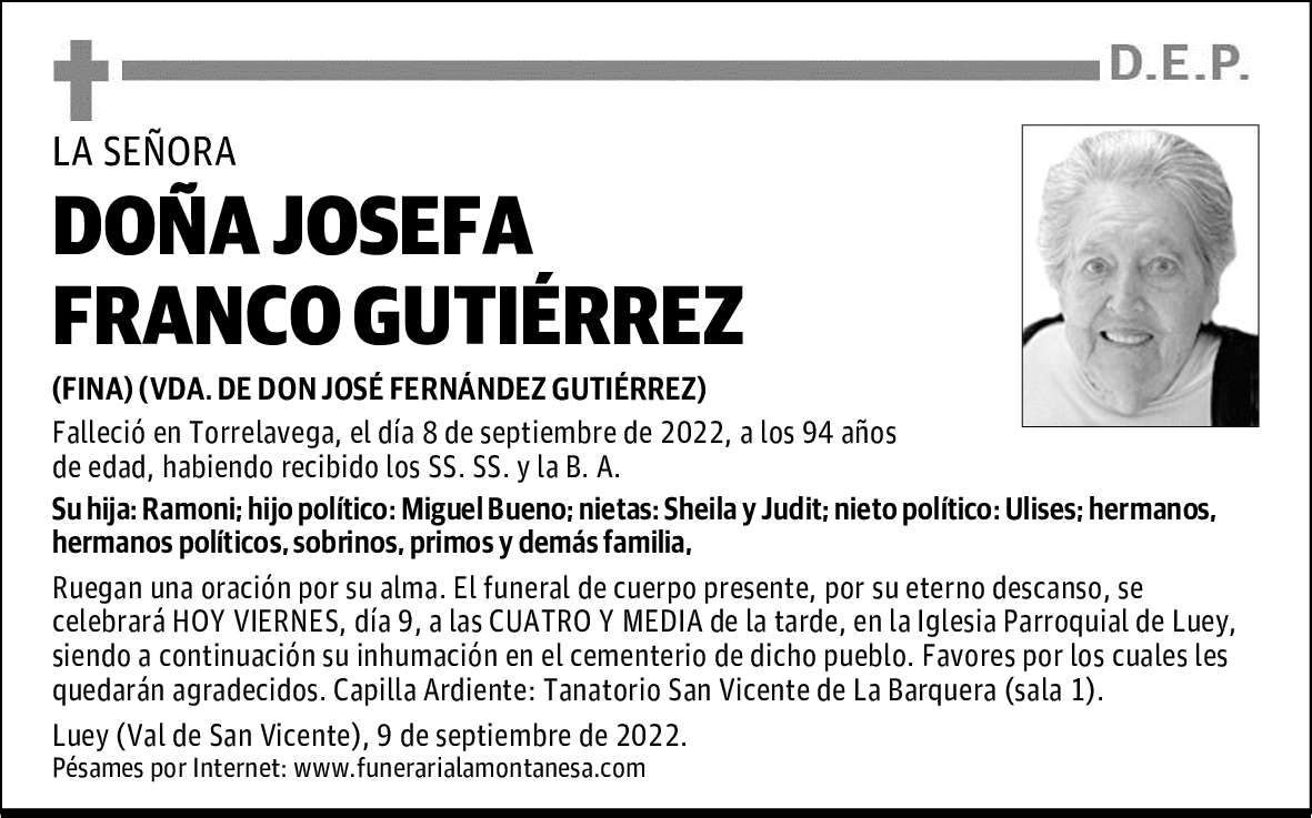 DOÑA JOSEFA FRANCO GUTIÉRREZ