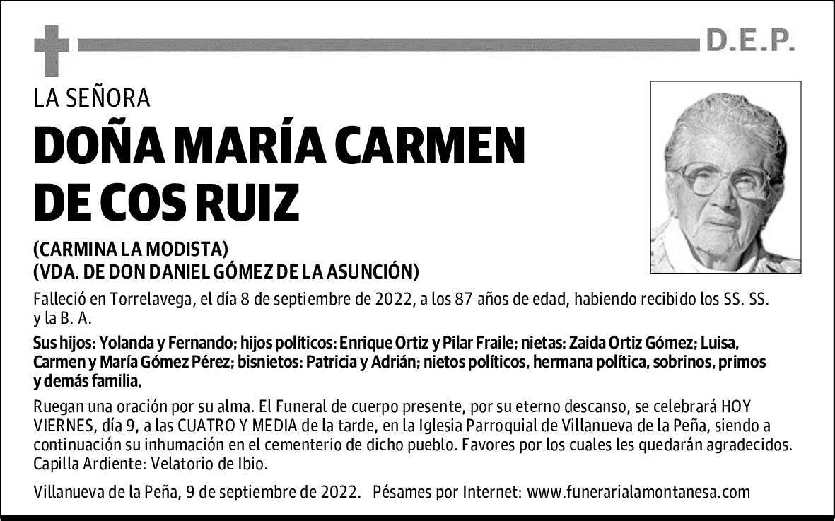 DOÑA MARÍA CARMEN DE COS RUIZ