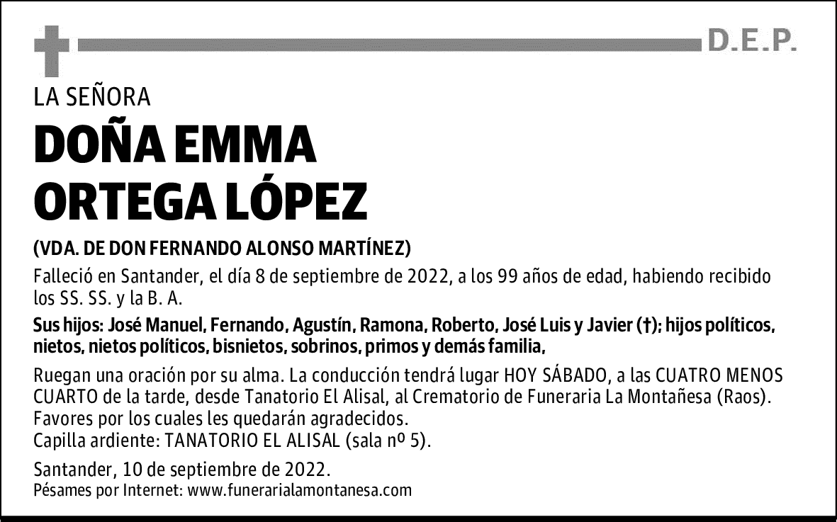 DOÑA EMMA ORTEGA LÓPEZ