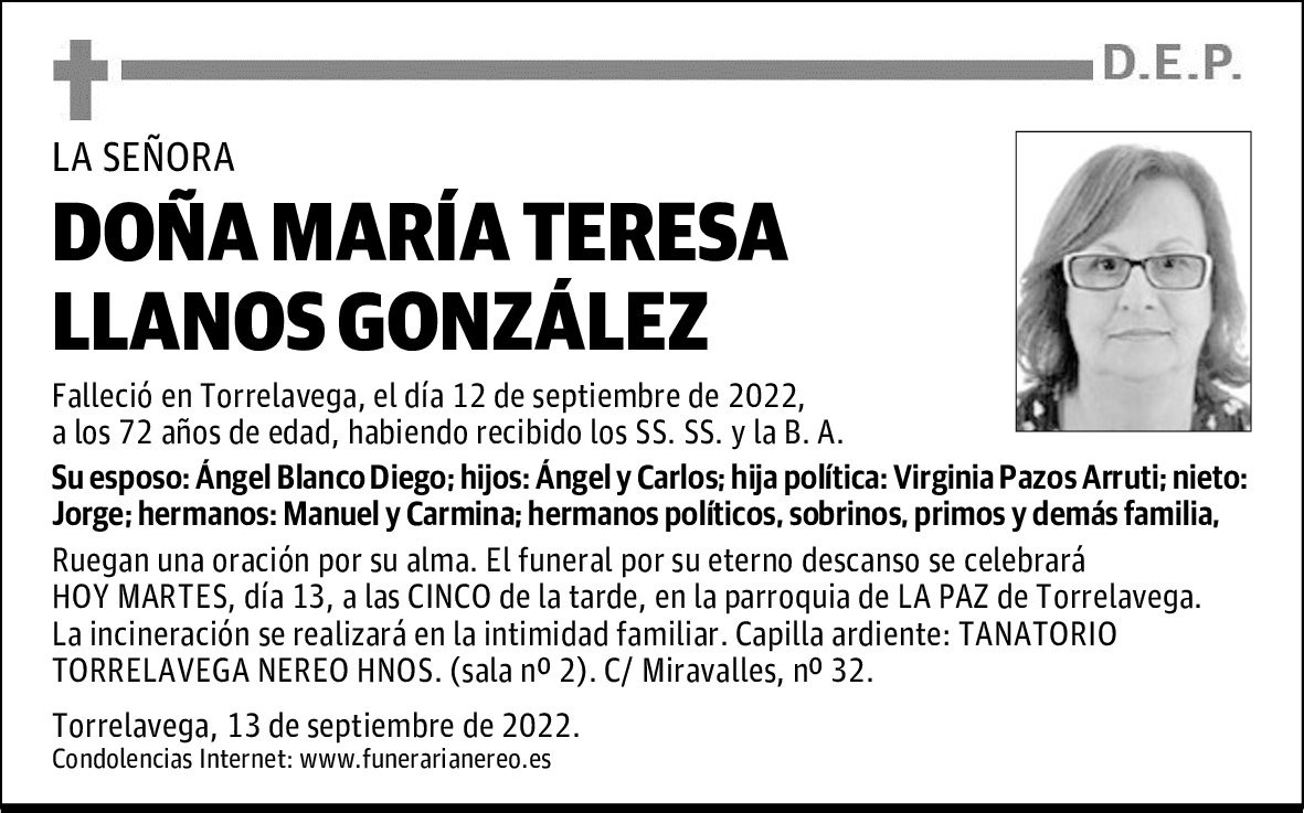 DOÑA MARÍA TERESA LLANOS GONZÁLEZ