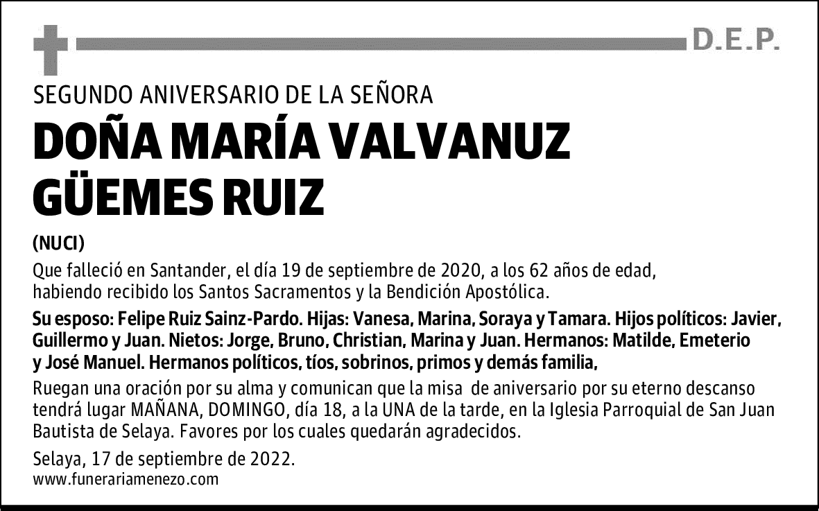 DOÑA MARÍA VALVANUZ GÜEMES RUIZ