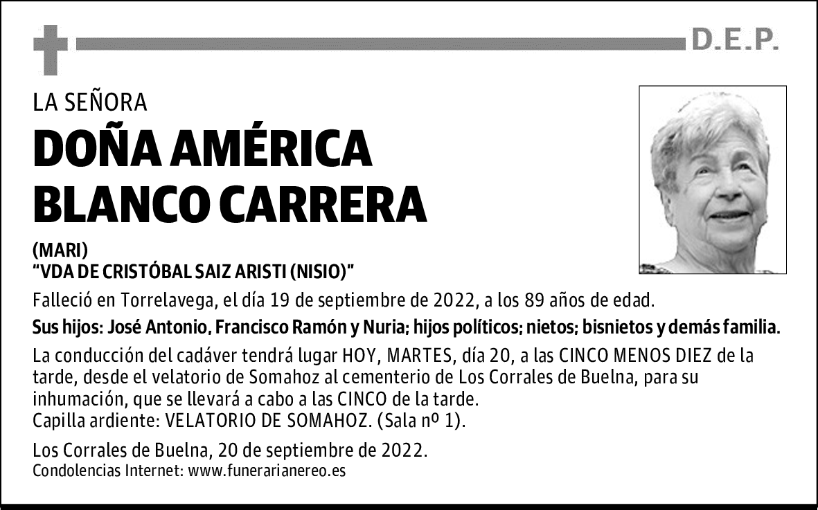 DOÑA AMÉRICA BLANCO CARRERA