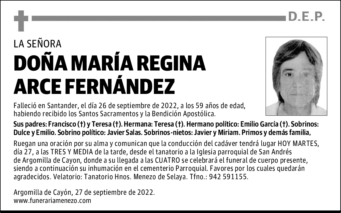 DOÑA MARÍA REGINA ARCE FERNÁNDEZ