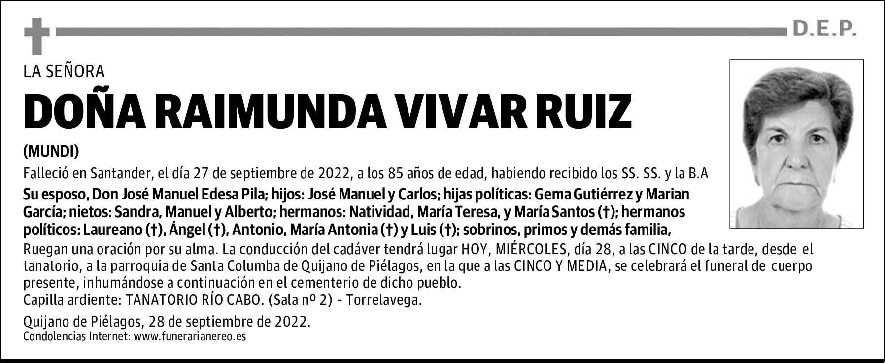 DOÑA RAIMUNDA VIVAR RUIZ