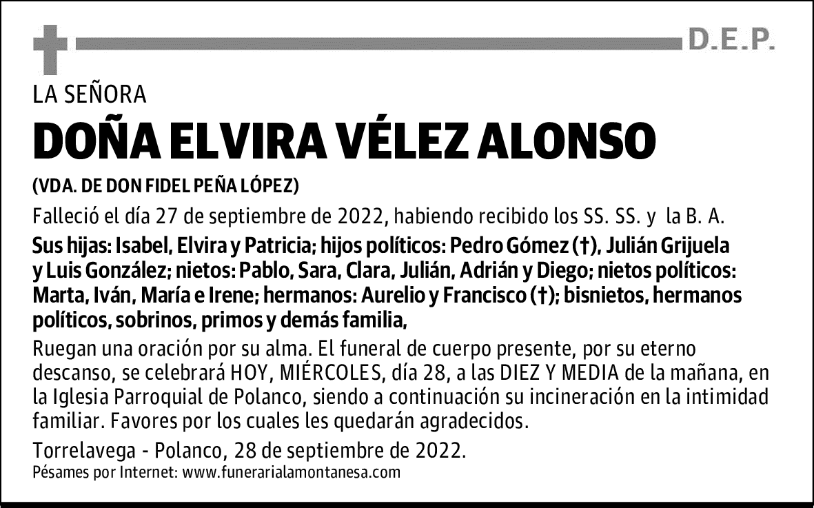 DOÑA ELVIRA VÉLEZ ALONSO