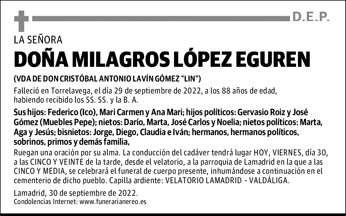 DOÑA MILAGROS LÓPEZ EGUREN