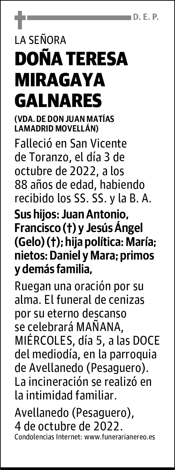 DOÑA TERESA MIRAGAYA GALNARES