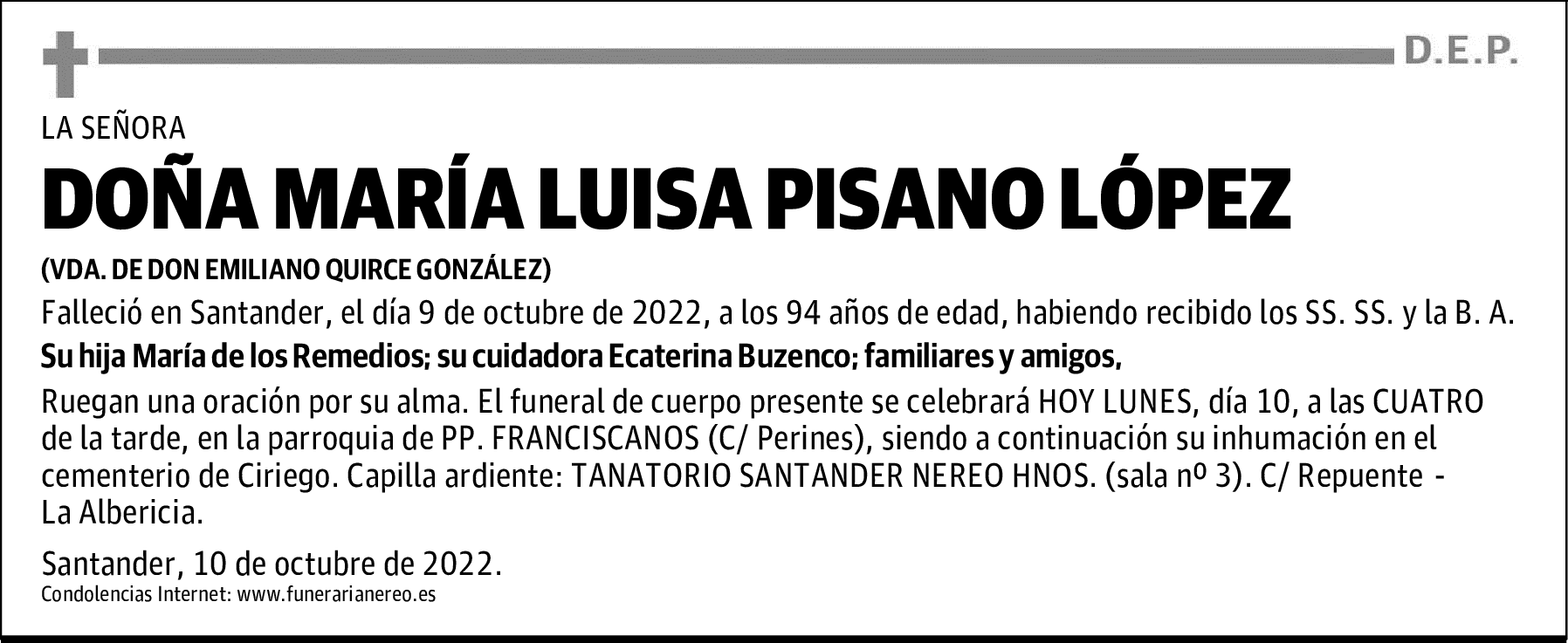DOÑA MARÍA LUISA PISANO LÓPEZ