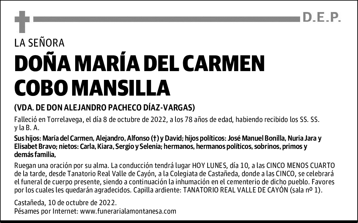 DOÑA MARÍA DEL CARMEN COBO MANSILLA