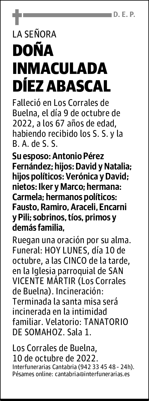 DOÑA INMACULADA DÍEZ ABASCAL