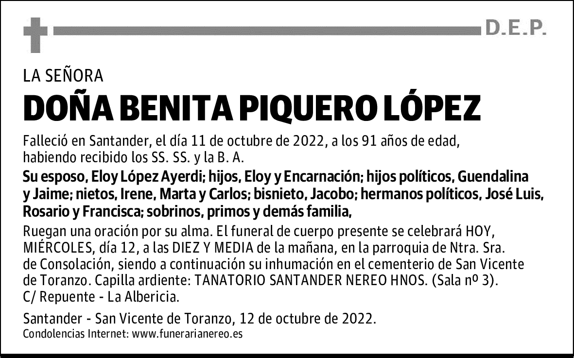 DOÑA BENITA PIQUERO LÓPEZ