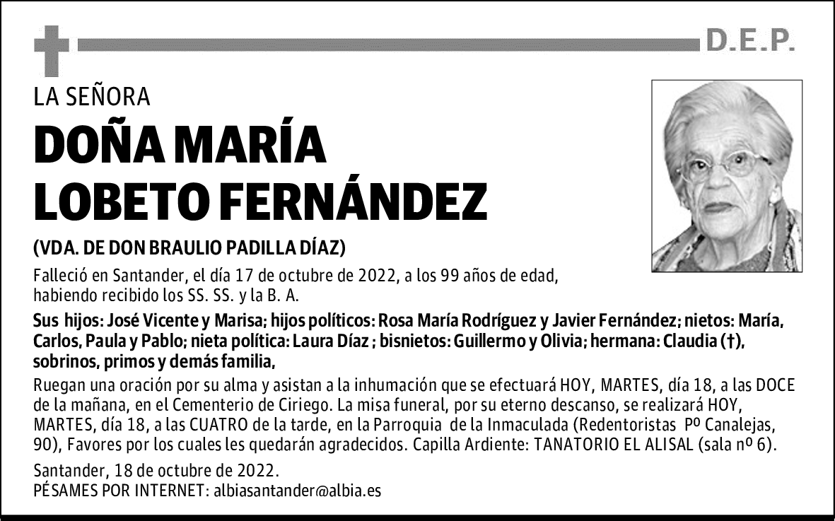DOÑA MARíA LOBETO FERNÁNDEZ