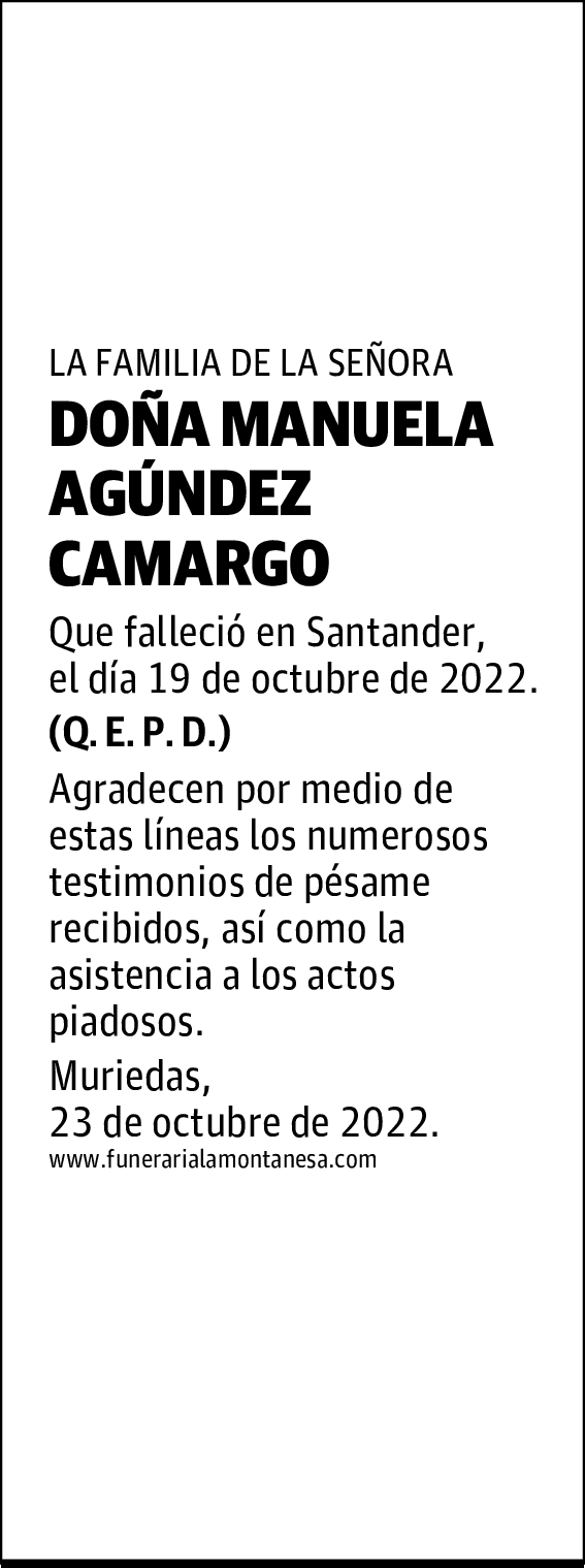 DOÑA MANUELA AGÚNDEZ CAMARGO
