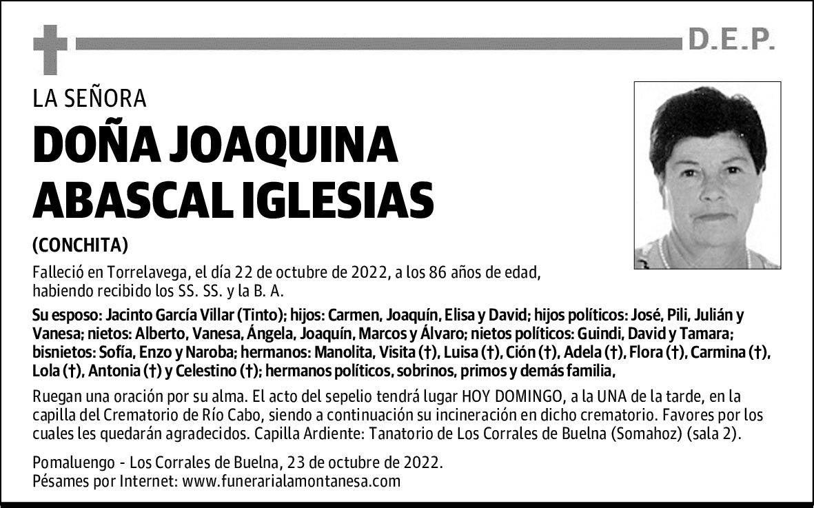 DOÑA JOAQUINA ABASCAL IGLESIAS