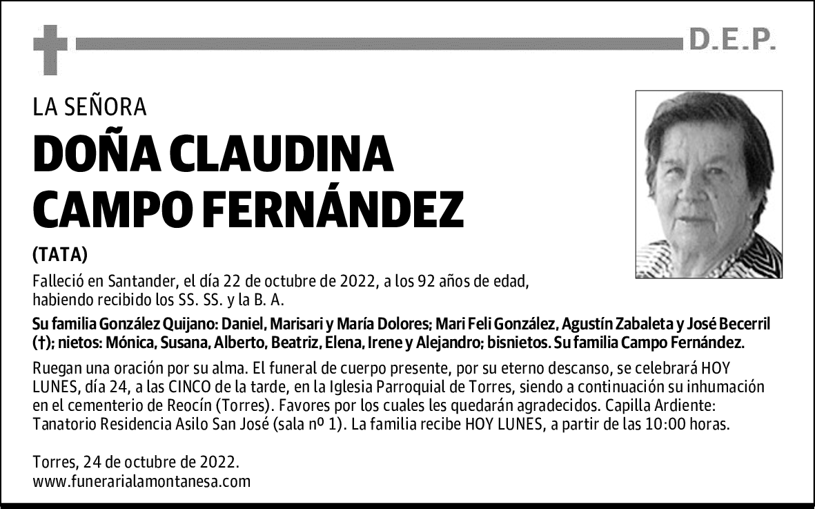 DOÑA CLAUDINA CAMPO FERNÁNDEZ