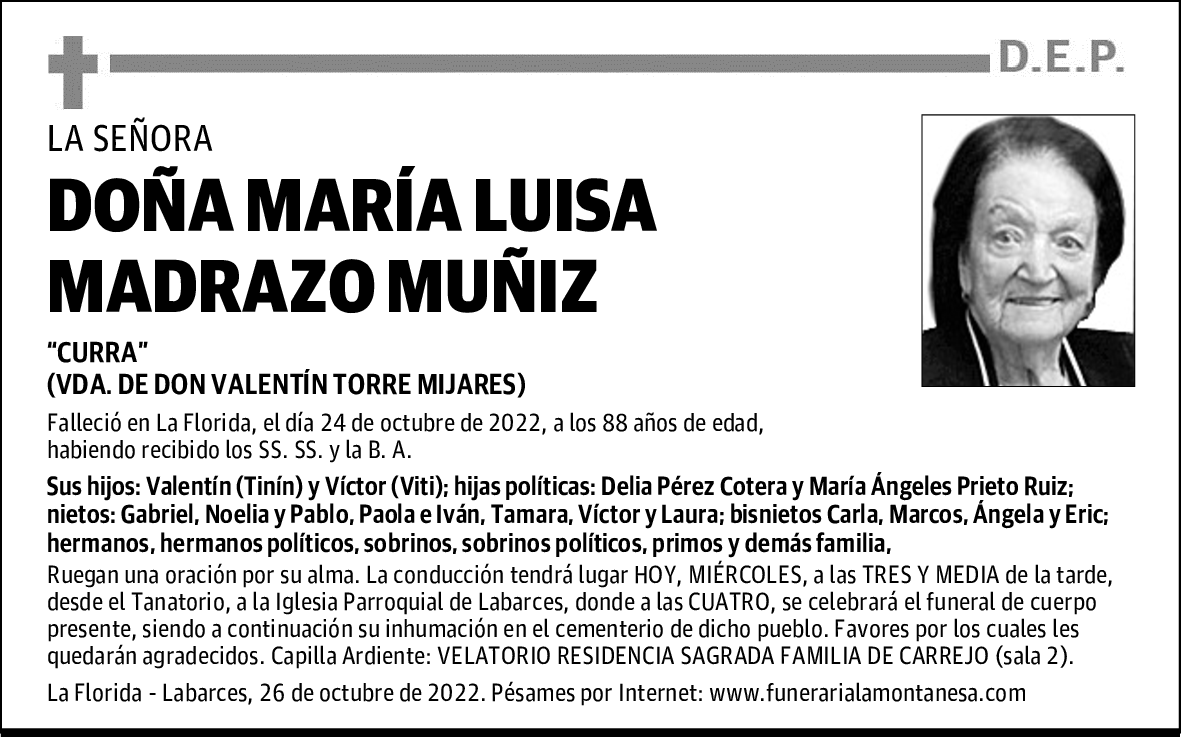 DOÑA MARÍA LUISA MADRAZO MUÑIZ