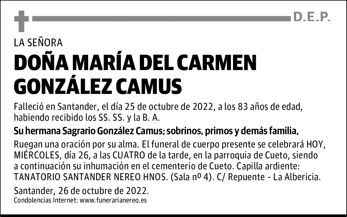 DOÑA MARÍA DEL CARMEN GONZÁLEZ CAMUS