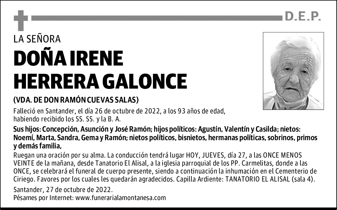 DOÑA IRENE HERRERA GALONCE
