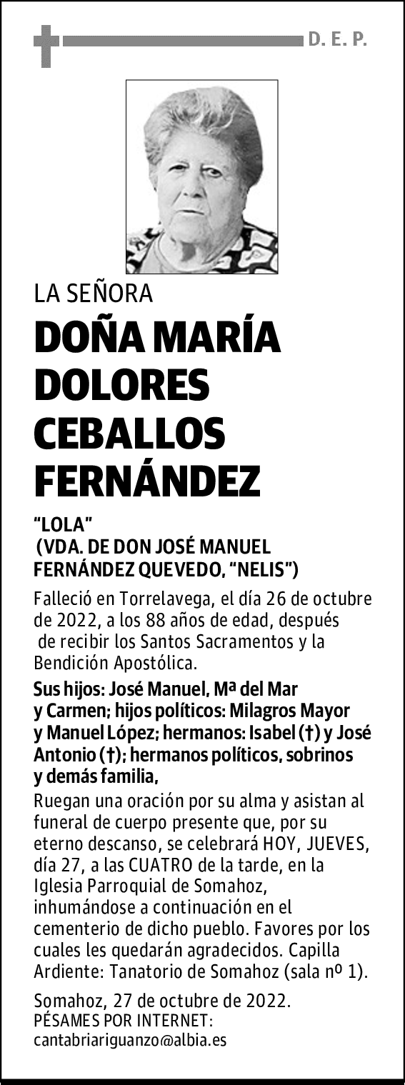 DOÑA MARÍA DOLORES CEBALLOS FERNÁNDEZ