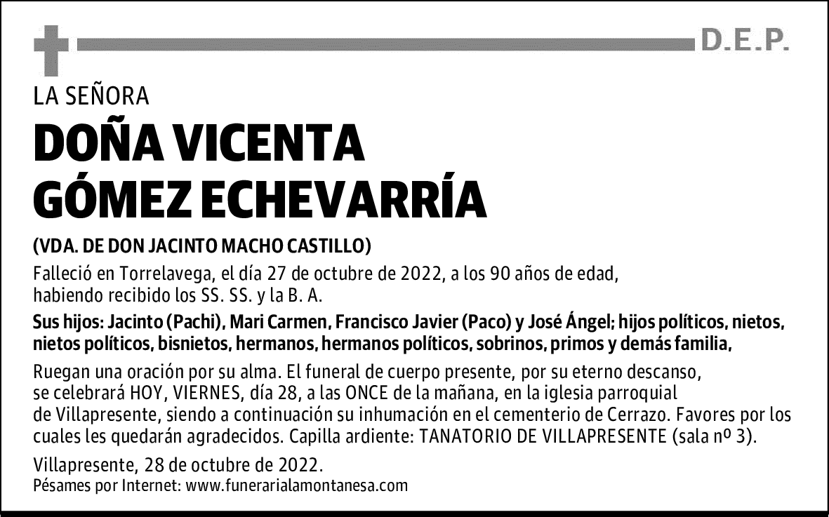 DOÑA VICENTA GÓMEZ ECHEVARRÍA