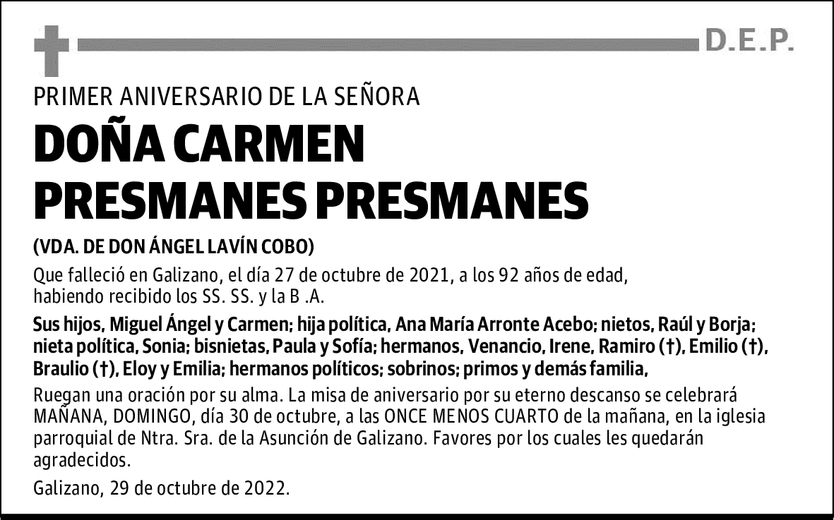 DOÑA CARMEN PRESMANES PRESMANES