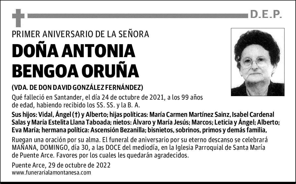 DOÑA ANTONIA BENGOA ORUÑA